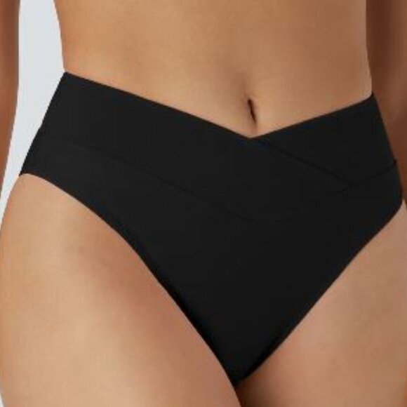 Halara Brand NWT Size Large Ribbed Black Crossover Bikini Bottom Swimsuit - Picture 4 of 4